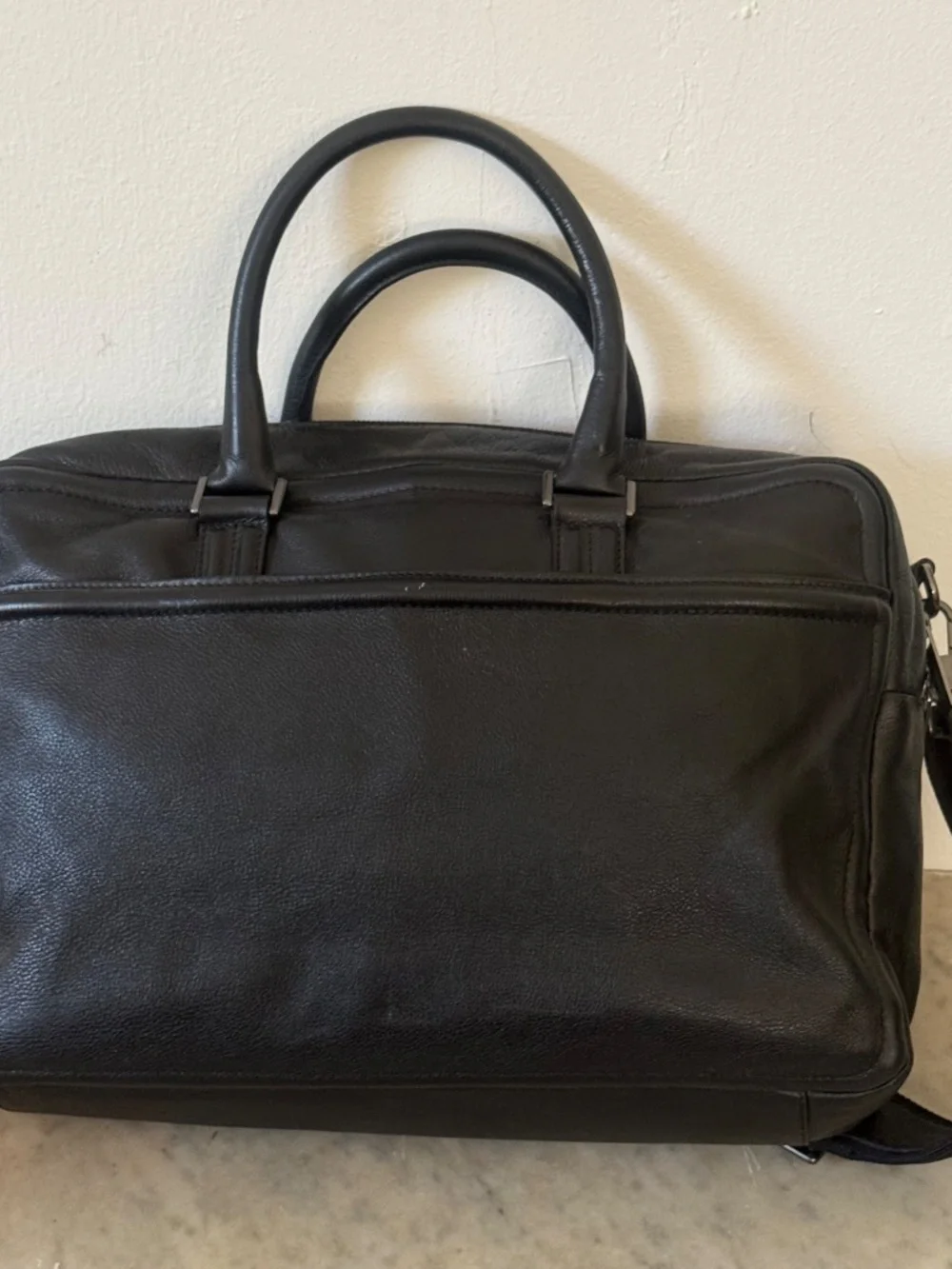 Armani Collezioni Leather Briefcase Laptop Bag Black Messenger Business Bag